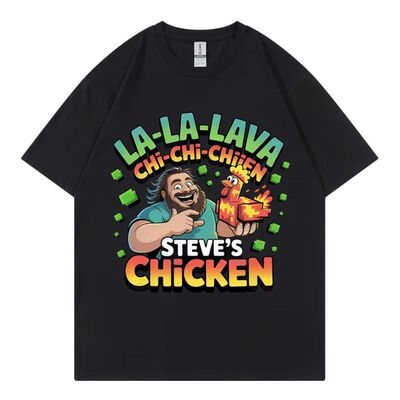 Steve's Lava Chicken 欧美时尚趣味烤鸡图案大码圆领短袖T恤男女