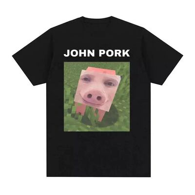 John Pork抽象猪印花短袖夏季休闲纯棉时尚圆领创意T恤情侣男女