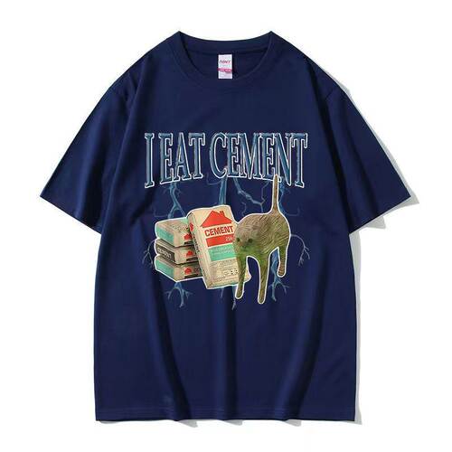 I Eat Cement Cat欧美创意趣味搞笑卡通猫咪纯棉短袖T恤男女上衣