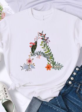 Floral 26 English Letter Tshirt26英文字母鲜花印花韩版短袖t恤
