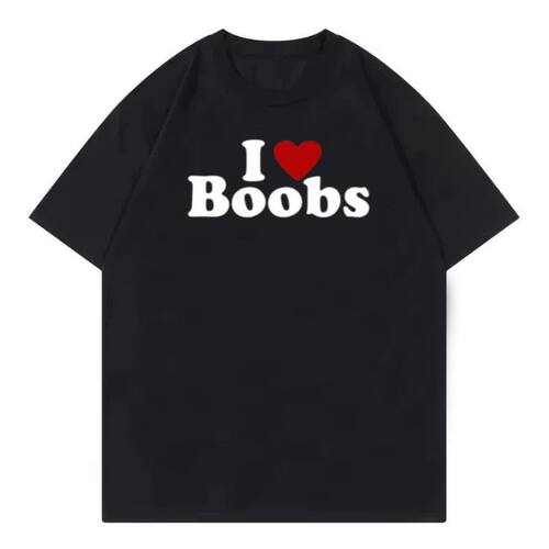 I Love Boobs Funny T-Shirt欧美笑话字母纯棉短袖T恤男女
