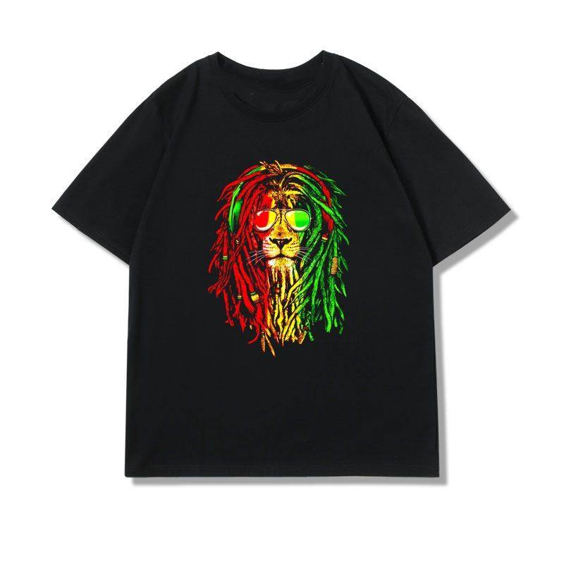 Bob Marley雷鬼朋克风印花夏季纯棉短袖t恤男嘻哈街头宽松上衣