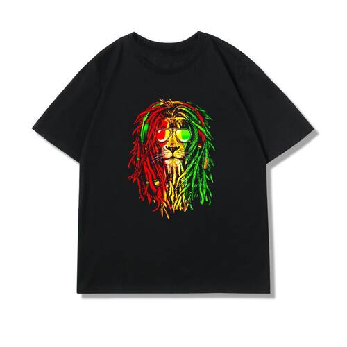 Bob Marley雷鬼朋克风印花夏季纯棉短袖t恤男嘻哈街头宽松上衣