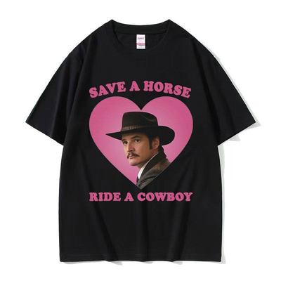 Save The Horse Ride A Cowboy 欧美创意歌手图案印花大码短袖T恤