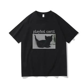 Playboi Cartis Cat 夏季卡通可爱字母猫咪夏季圆领休闲T恤男女
