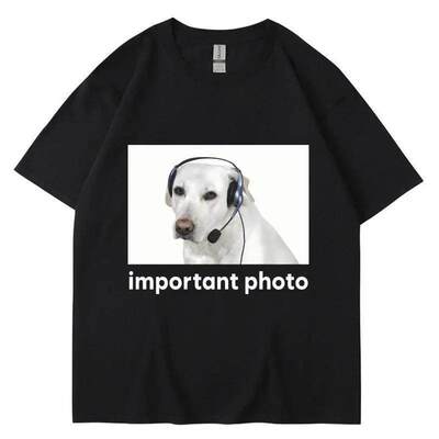 Important Photo Dog带耳机的照片狗印花短袖T恤男女街头个性服装