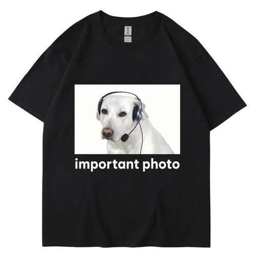 Important Photo Dog带耳机的照片狗印花短袖T恤男女街头个性服装