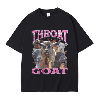 Throat Goat 恶搞山羊带项链墨镜印花短袖T恤美潮时尚超大街头装