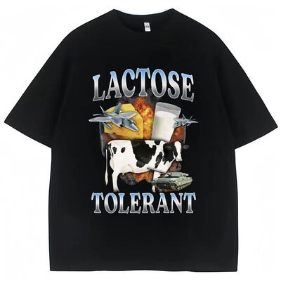 Lactose Tolerant Milk 欧美趣味创意搞笑奶牛休闲短袖T恤男上衣