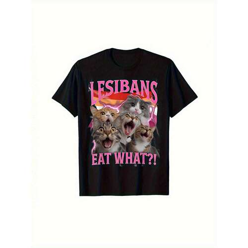 Lesbians Eat What_ 欧美趣味搞笑卡通猫咪短袖T恤男女