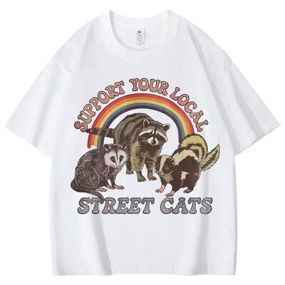 Funny Racoon欧美创意趣味浣熊图案潮流休闲圆领短袖T恤男女