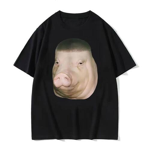 Wig Pig Gradient Buzz Cut Funny Hairstyle Emoji短袖T恤男女