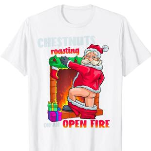 Chestnuts 欧美新年礼物趣味搞笑圣诞老人派对大码纯棉短袖T恤男