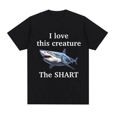 I Love This Creature The Shart Sharks 趣味字母我爱鲨鱼T恤女
