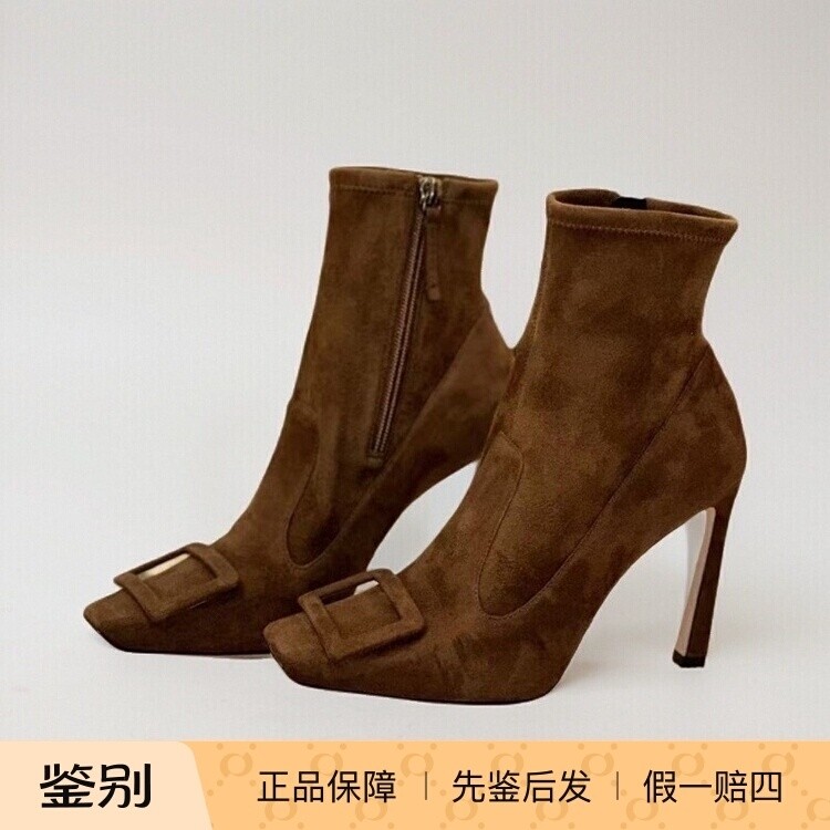 RogerVivier羊反绒方扣短靴