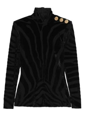 balmain/巴尔曼25秋冬黑色半高领女士长袖上衣正品代购FF0AR962JL