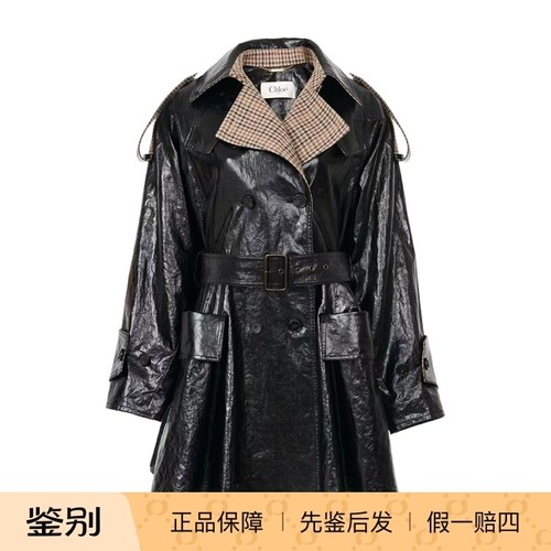 Chloe/蔻依黑色双排扣大衣外套