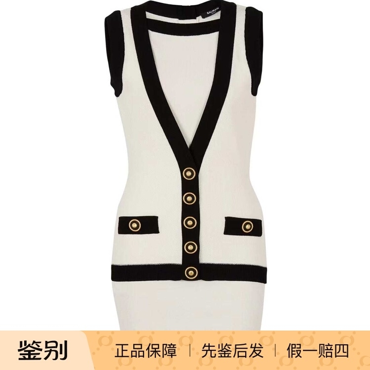 Balmain巴尔曼 2025春夏款女士双色针织连衣裙EF1R5086KH88GAU