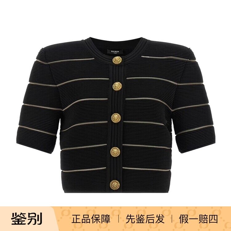 balmain巴尔曼26春夏黑色女士短袖针织衫正品代购GF0KL285KJ750PA