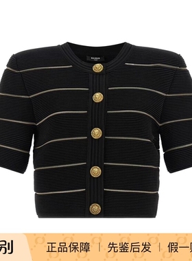 balmain巴尔曼26春夏黑色女士短袖针织衫正品代购GF0KL285KJ750PA