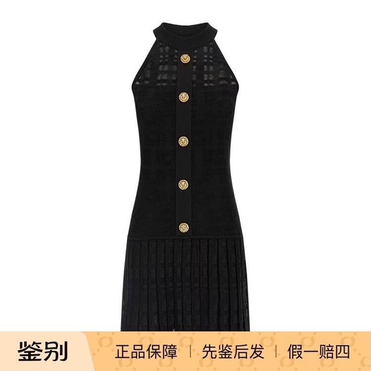 balmain巴尔曼 26春夏 黑色女士无袖连衣裙正品代购GF1R3375KJ360