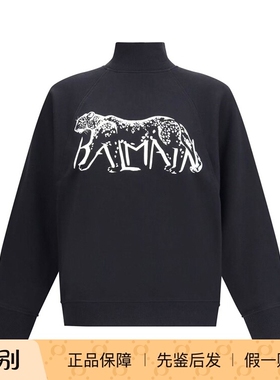 Balmain巴尔曼 25秋冬黑色高领女士印花套头卫衣正品代购FF0JQ050