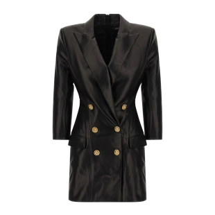 代购 连衣裙女士正品 FF0R9391LD 巴尔曼25秋冬黑色羊皮西装 balmain