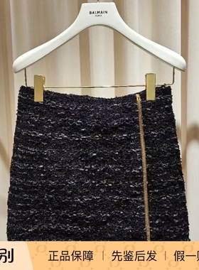 balmain/巴尔曼 25秋冬黑色侧拉链你半裙正品代购FF0LBB10KJ160PA