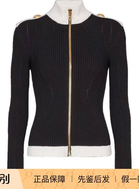 balmain巴尔曼25秋冬黑色拉链拼色针织夹克外套正品代购FF1KL036K