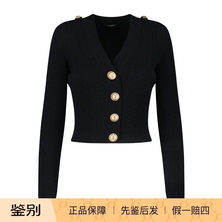 巴尔曼女士短款金扣针织开衫