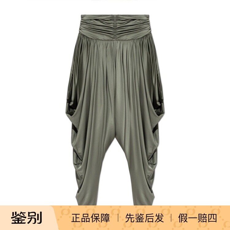 balmain巴尔曼26春夏绿色女士褶裥休闲裤正品代购GF0PN231JM147GE