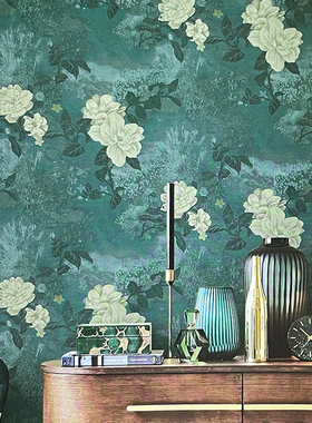 都泽/墨绿色高端美式墙布 奢侈品紫色服装店花朵无缝壁布客厅WS