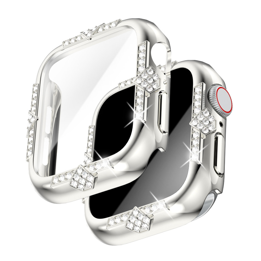 适用iwatch手表保护壳四边钻苹果S8半包S9表壳镶钻PC边框watchSE