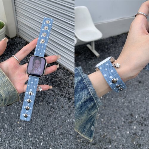适用华为watch fit5星星牛仔纽扣fit34手表带小米9pro苹果11代9SE