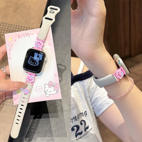 适用苹果applewatch11代kt猫金属硅胶iwatchs9SE手表带红米6华为9