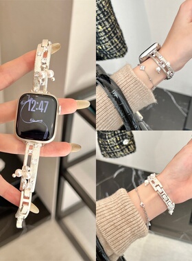 适用苹果applewatchs11/s10代铜链皓石轻奢女iwatchs987高级表带