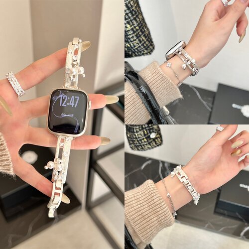 适用苹果applewatchs11/s10代铜链皓石轻奢女iwatchs987高级表带
