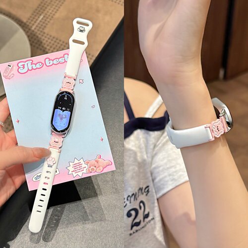 适用小米手环1098pro小熊金属拼硅胶红米watch654手表带华为fit54