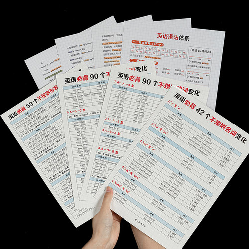 英语不规则词变化小初高语法卡片
