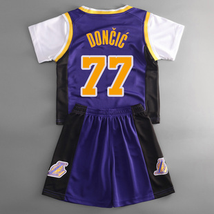 东契奇湖人球衣77号儿童短袖篮球服速干运动套装训练服定制男女