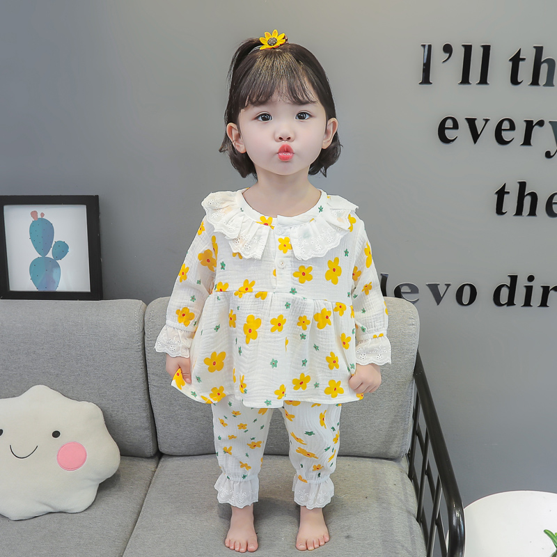 女童睡衣套装春秋新款纯棉家居服