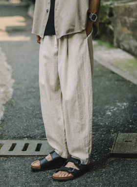 兔先森夏季日系复古薄款棉麻休闲裤男款宽松垂感纯色百搭直筒长裤
