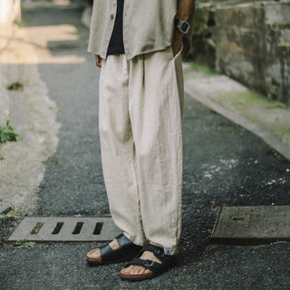 兔先森夏季日系复古薄款棉麻休闲裤男款宽松垂感纯色百搭直筒长裤