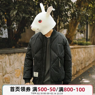 兔先森冬季 百搭潮牌刺绣棉服男宽松加厚保暖休闲黑色棒球棉衣外套