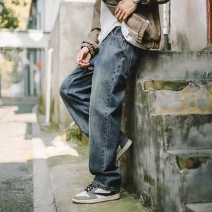 子宽松直筒长裤 男春秋潮牌高街裤 复古深蓝色牛仔裤 兔先森2025美式