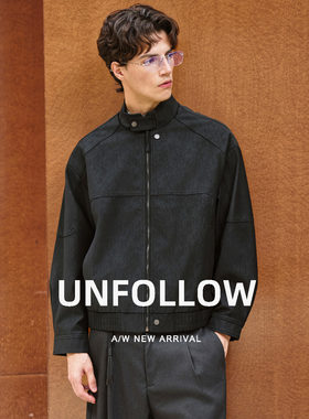 UNFOLLOW 复古立领PU皮皮衣男秋季新款宽松短款夹克潮流休闲外套