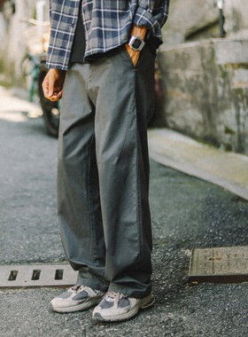 兔先森2025春秋新款日系潮牌痞帅纯色阔腿直筒宽松休闲裤工装长裤