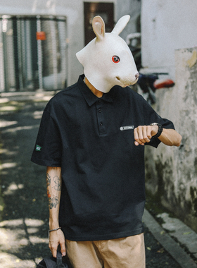 兔先森美式休闲重磅纯棉短袖POLO衫男夏2026宽松翻领T恤男士衣服