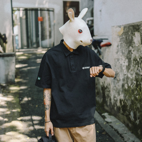纯棉翻领五分袖POLO衫兔先森夏季