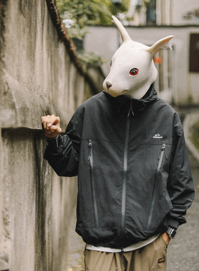 兔先森春秋季户外机能防风连帽冲锋衣夹克男痞帅宽松休闲工装外套